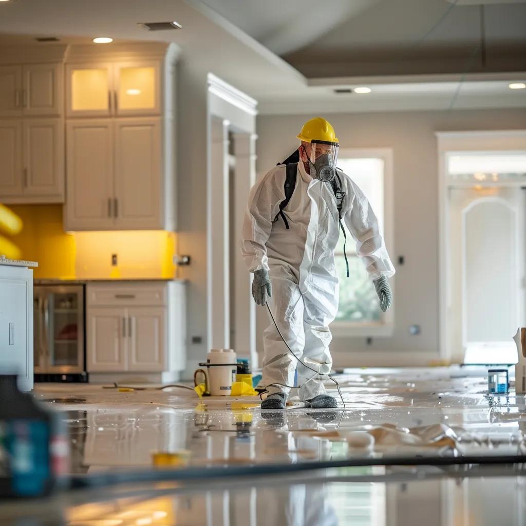 Professional restoration technician preventing mold growth in a Houston home after water damage